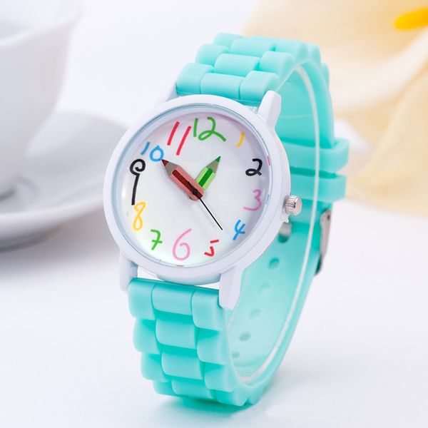 

pencil pointer watch geneva rubber jelly silicone cream candy fresh color numerical women's bracelet clock, Slivery;brown