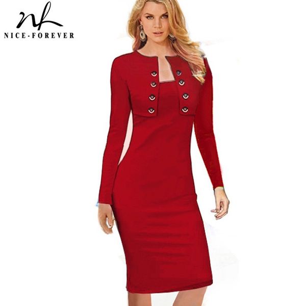 

nice-forever winter long sleeve buttons office business dress elegant plus size women vintage pinup bodycon pencil dress b10 210419, White