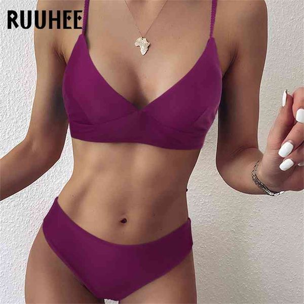 

ruuhee women swimsuit push up print bikini sets swimming suit tye die bathing solid swimwear 210621, White;black