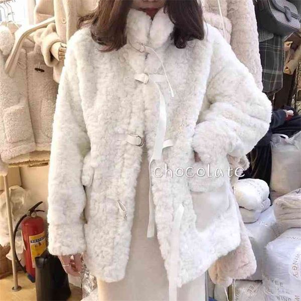 

fashion lamb wool coat female autumn winter fur jackets faux warm short outerwear thick plush fleece 210519, Black