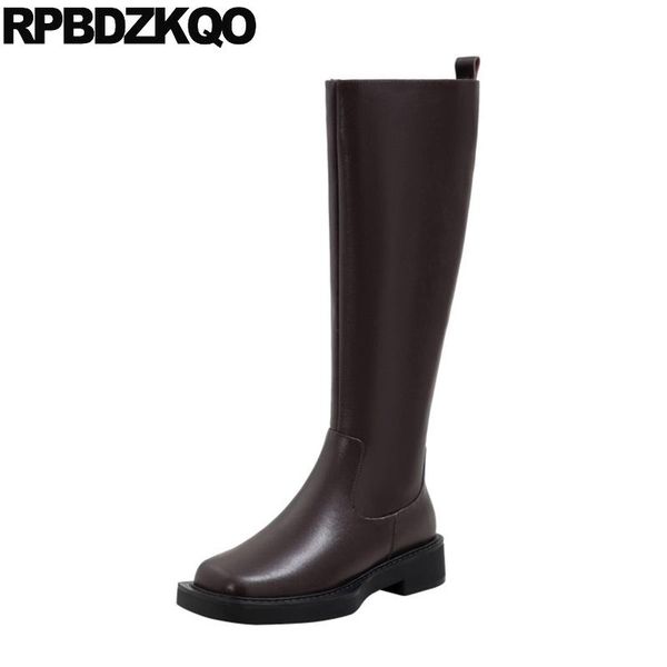 

boots girls winter european tall riding equestrian fall square toe shoes women long chunky knee brown, Black