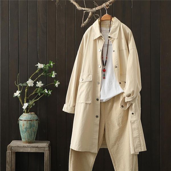 

women's trench coats all-match turn down collar overcoat loose mid-length coat british style long for 2021 autumn, Tan;black