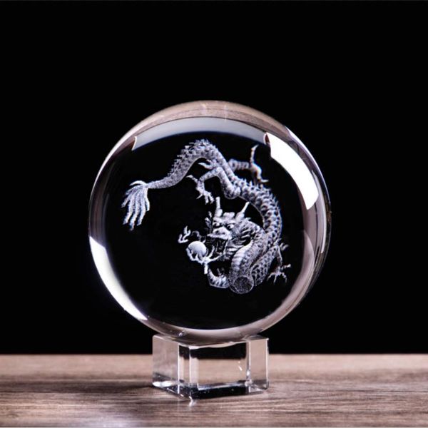

decorative objects & figurines chinese zodiac dragon 3d laser engraved crystal ball sphere glass marbles globe feng shui home art collectibl