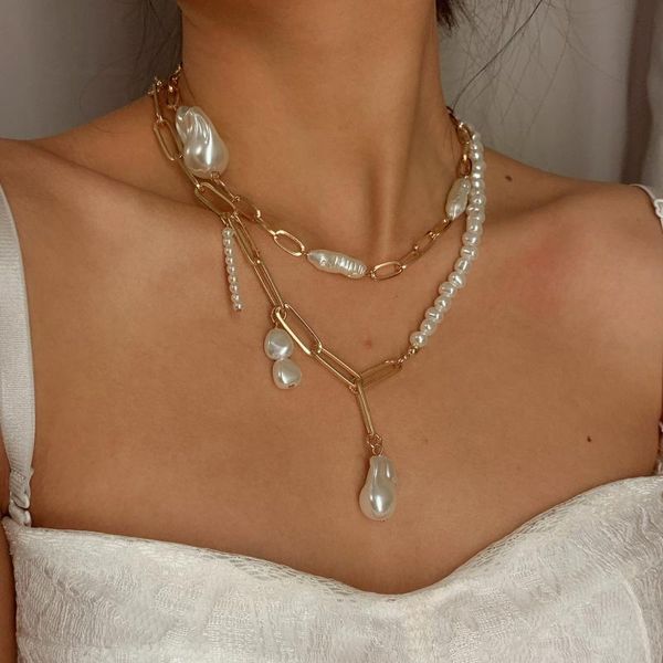 

pendant necklaces uodcm bohemian multi layer long necklace for women imitation pearl choker collars statement summer jewelry, Silver