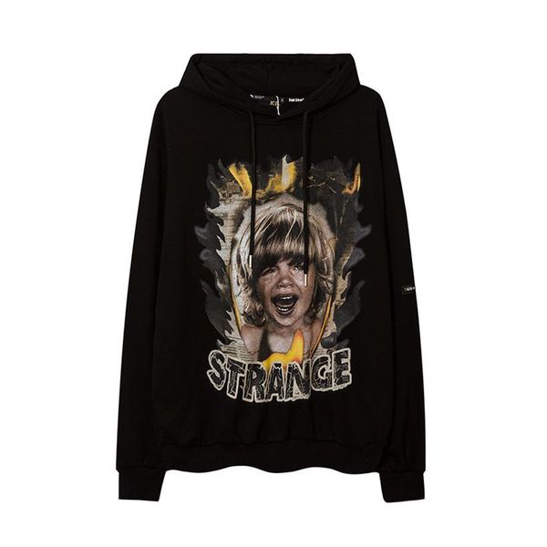 

ins high street fashion brand children's avatar large hoodie men's dark oversized pullover hoodie fashion, Black