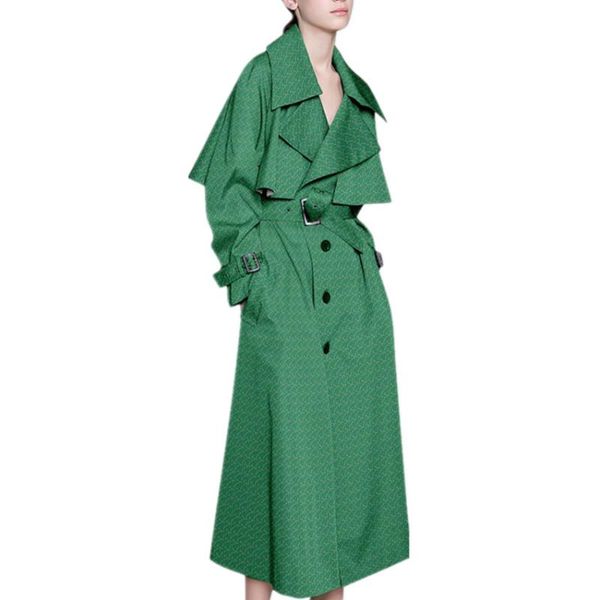 

women's trench coats arrival spring autumn green long coat women lapel double breasted loose windbreaker, Tan;black