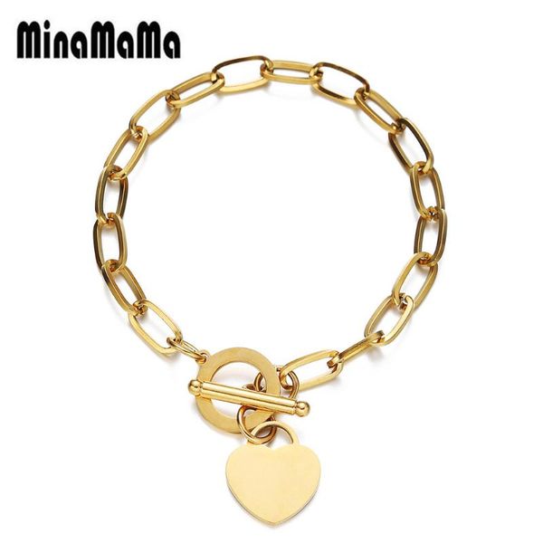 

fashion stainless steel toggle heart shape charms bracelet for women valentine's gifts jewelry with ot buckle charm bracelets, Golden;silver