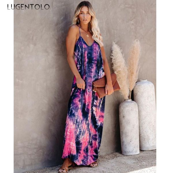 

casual dresses bohemia dress women loose summer fashion print sleeveless spaghetti strap v-neck polyester lugentolo, Black;gray