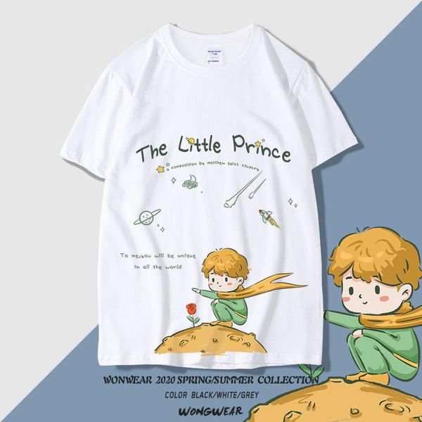 

men's t-shirts 2021 summer little prince print short sleeve t-shirt, White;black