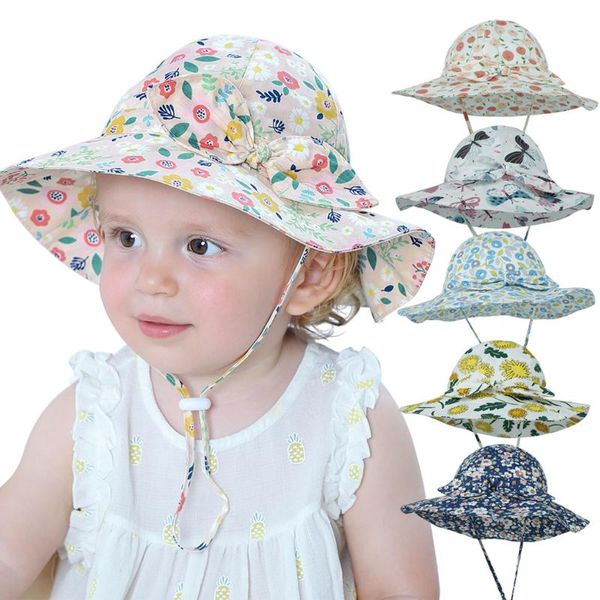 Hats Caps Caps Unisex Summer Summer Protection UV Sun Hat Baby Garotas meninas ao ar livre Capinho solar Capinho Floral estampa Floral Bucket dobrável