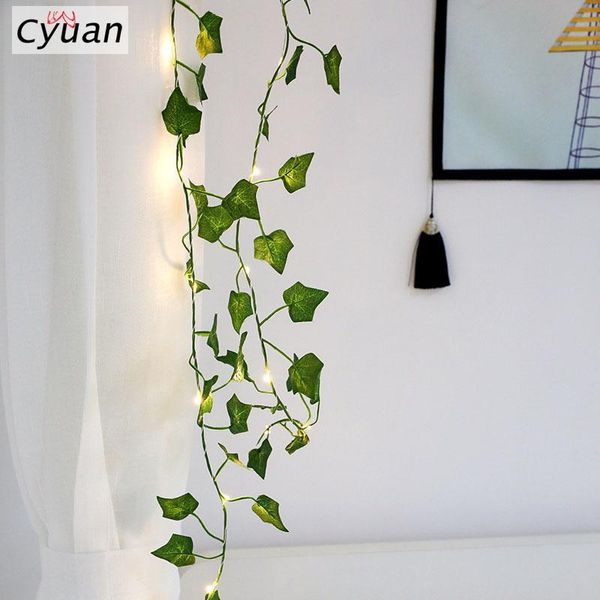 

party decoration cyuan 2m artificial ivy garland fake leaf plants vine with 20 led string light green flowers hanging for wedding birthday