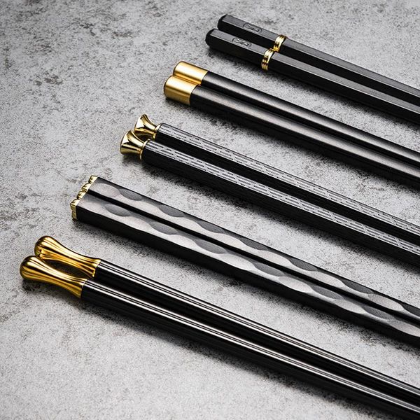 

chopsticks 5 pairs chinese japanese steel alloy non-slip sushi sticks chop reusable set palillos chinos