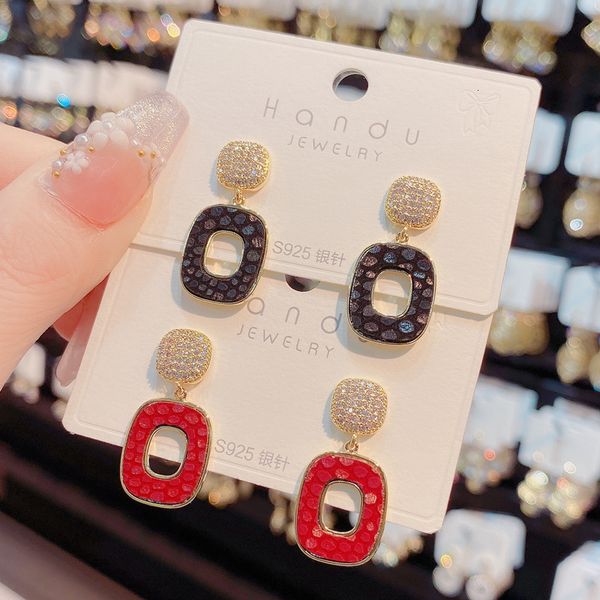 

dangle earrings s925 silver needle korean fashion diamond inlaid geometric square femininity versatile design sense short