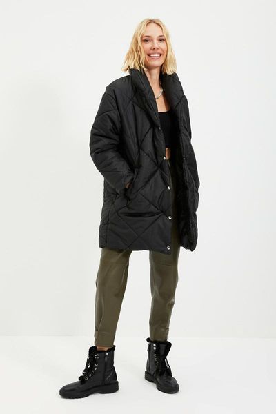 

women's wool & blends black oversize quilted inflatable stylish women 's coats