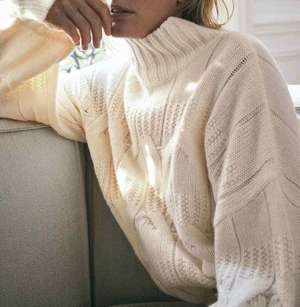 

women's sweaters turtleneck twist sweater fall 2021, White;black
