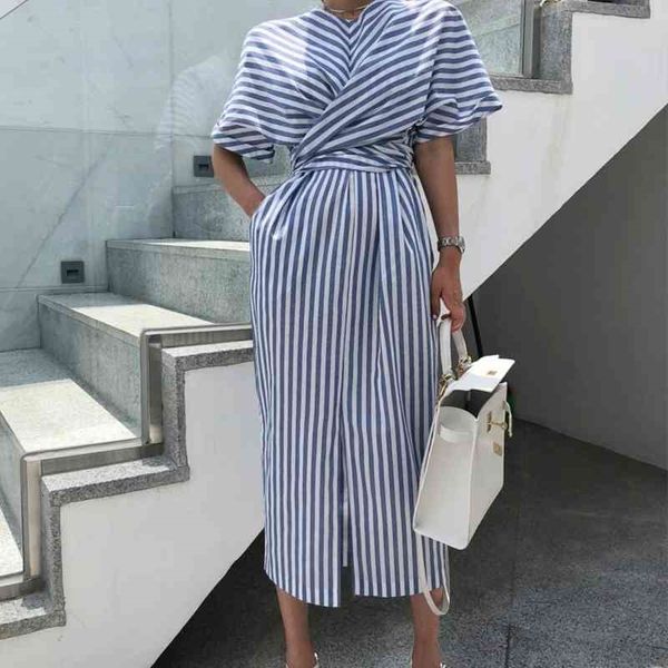 

casual dresses spring striped split long women summer short sleeve with pocket slim irregular female sashes bodycon office vestido, Black;gray