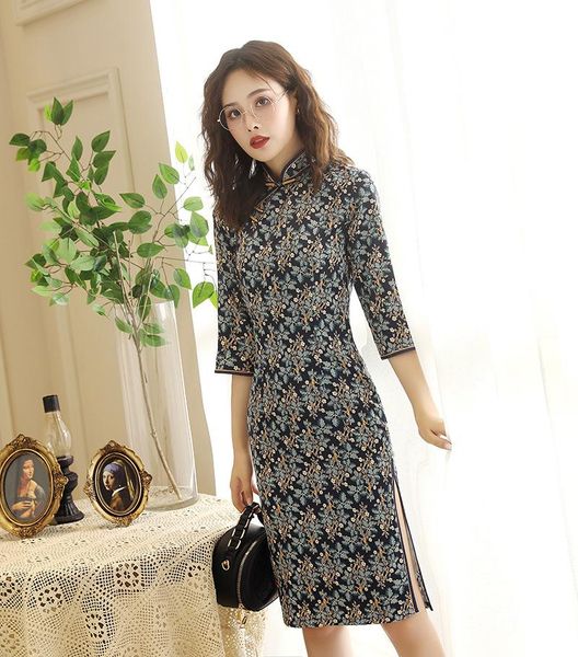 

ethnic clothing handmade button chinese cheongsam traditional qipao mandarin collar high-split stage show dresses for women plus size 4xl 5x, Red