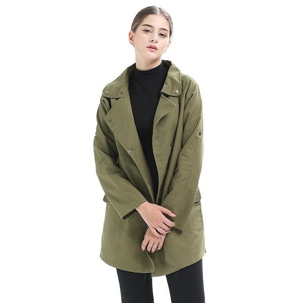 

women's trench coats 2021 autumn women coat casual ladies high quatily female outwear solid color slim fit fashion qt16, Tan;black