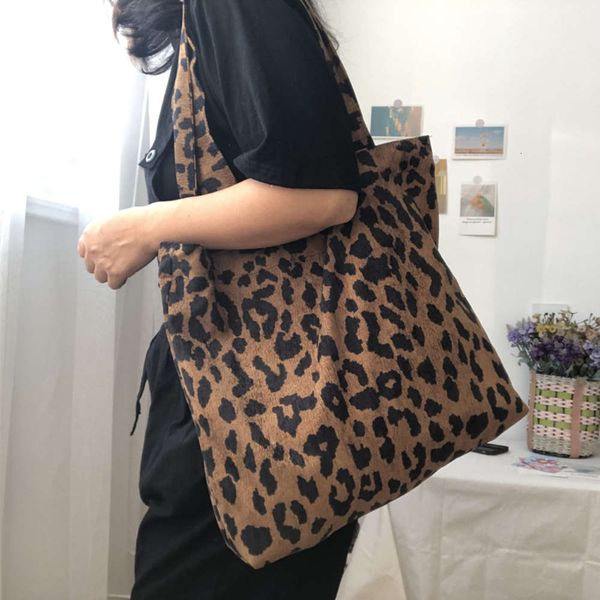 

retro corduroy women large shoulder shopping bags vintage ladi thin cotton casual tote leopard pattern girls handbags vt bag