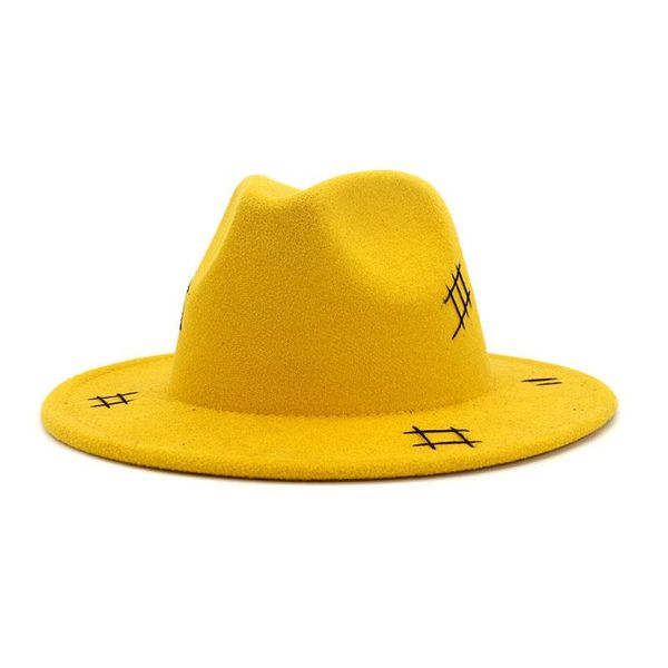 

wide brim hats women's cap autumn winter for men fedoras jazz hat european american bowler vintage black yellow felt fashion 2021, Blue;gray