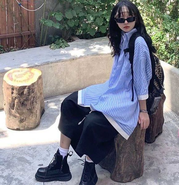 

summer japan cute printed pocket shirt double-sided wear coat oversize polo collar all-match street couple streetwear casual 210526, White