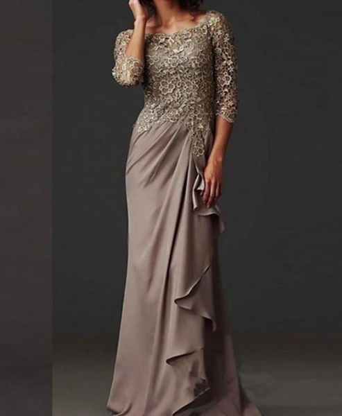 

sheath / column mother of the bride dress elegant bateau neck floor length chiffon lace 3/4 sleeve with applique 2021 c101, Black;red