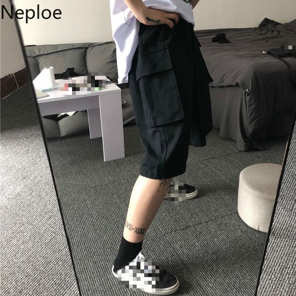 

safari style women half pants summer causal pockets chain cargo trousers loose stretch high waist 1d665 210430, Black;white