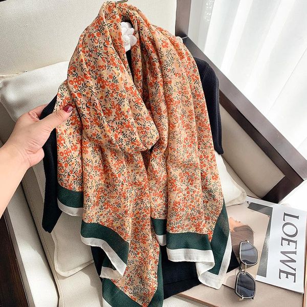 

scarves winter women's shawl long style 2021 cotton and linen hand scarf broken flowers warm shawls luxury, Blue;gray