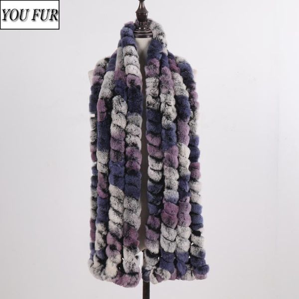 

scarves winter hand knitted lady real rex fur scarf women fashion warm natural muffler long, Blue;gray