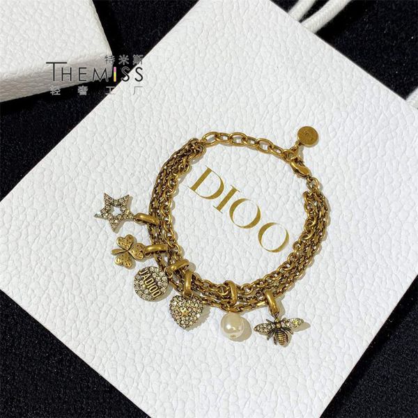 

d family / di family multi layer bracelet irregular bee star pendant, Golden;silver