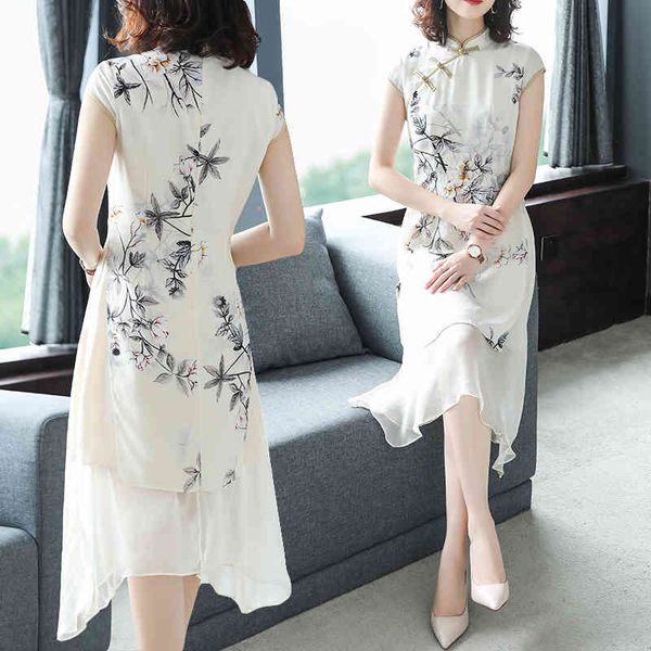 

casual dresses elegant cheongsam improved retro summer women floral printed dress a-line fashion lady stand collar sundress plus s, Black;gray