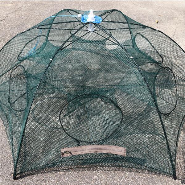 

folded 4/6/8/12 holes fishing net portable hexagon crayfish fish automatic trap shrimp carp catcher mesh nets crab accessories