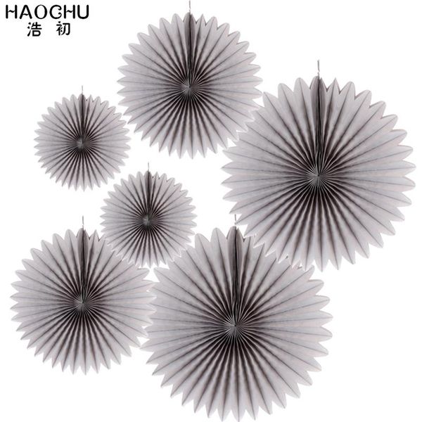 

party decoration 6pcs/lot 3 sizetissue paper fans wedding birthday decorations kids event supplies baby shower flower fan gray color