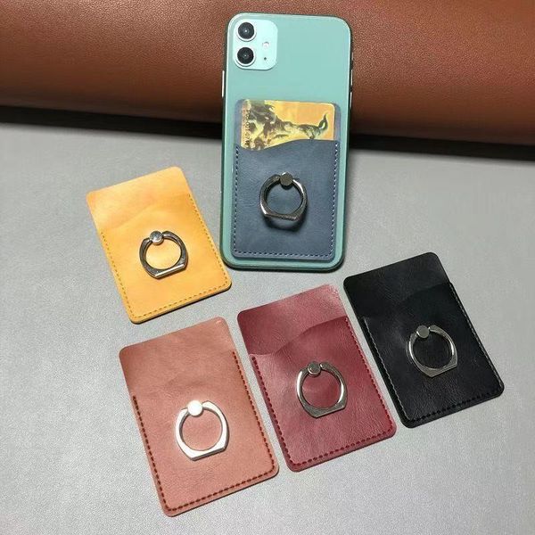 

card holders adhesives sticker leather anti scan rfid credit id holder mobile phone back pocket wallet case stand suporte, Brown;gray