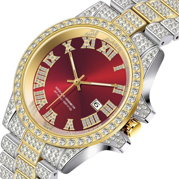 

wristwatches hip hop watches for men iced out diamond man watch fashion waterproof male wristwatch drop reloj hombre, Slivery;brown
