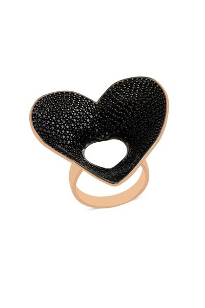 

cluster rings heart black cubic zirconia ring 16, Golden;silver