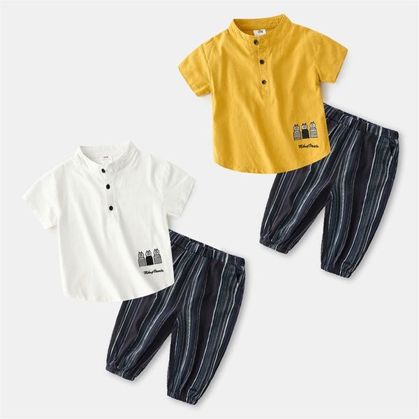 Moda de verão 3 4 5 6 7 8 10 12 Anos Animais Imprimir Tripulação Pescoço Camiseta + Shorts Bonitos 2 Pcs Conjuntos de Algodão para Crianças Baby Boys 210701