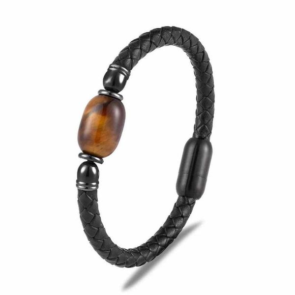 

beaded, strands 2021 natural stone round men's bracelet black double leather rope magnetic buckle 19 / 21 23cm jewelry