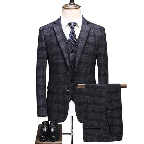 

men's suits & blazers shenrun men check business office work party prom wedding groom suit plaid banquet 3 pieces single breasted 2 but, White;black