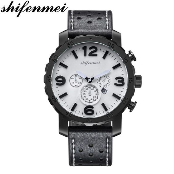 

shifenmei mens watches sports quartz watch men fashion waterproof leather strap erkek kol saati wristwatches, Slivery;brown