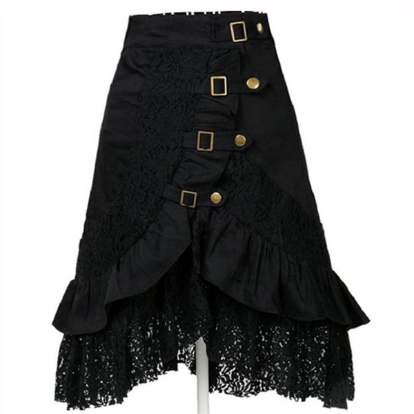 

skirts rosetic s-4xl vintage lace skirt women high waist elegant office lady patchwork fashion gothic midi plus size 2021, Black