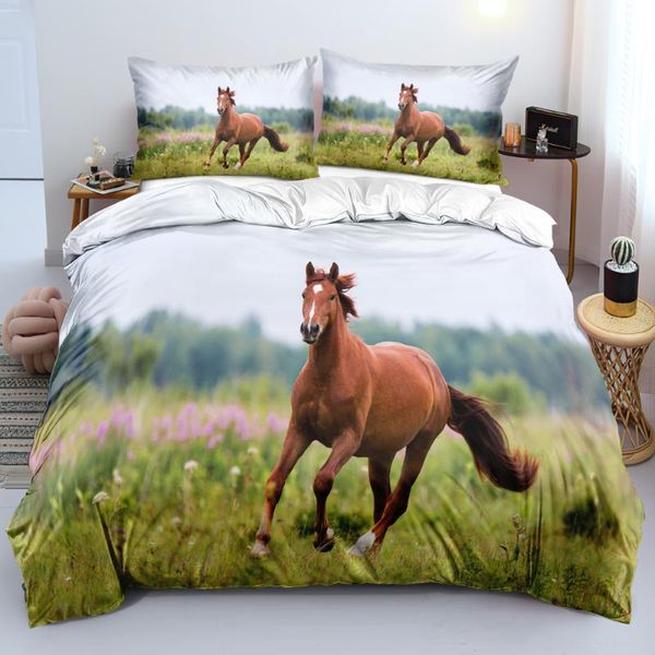 

bedding sets horse quilt cover set 3d animal comforter covers and pillow sham full double single twin  size 160*200cm white