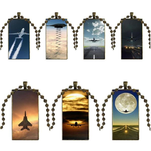 

for girls fighter propeller plane aircraft airplane glass cabochon pendant necklace rectangle fashion necklaces, Silver