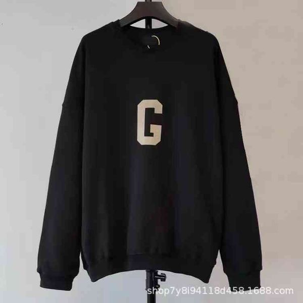 

women's hoodies & sweatshirts high street fashion brand fog g-word flocking simple men's and women's same letter round neck p, Black