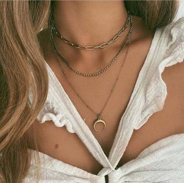 

vintage multi-layer coin chain choker necklace for women gold silver color fashion portrait chunky necklaces jewelry pendant