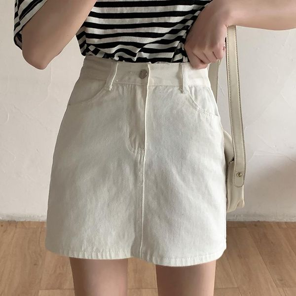 

skirts white denim skirt female spring/summer 2021 high waist thin a-line short bag hip, Black