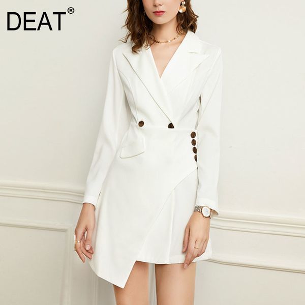 

[deat] dress two pieces suit new notched long sleeve loose women white asymmetrical button fashion tide summer 7e1092 210428
