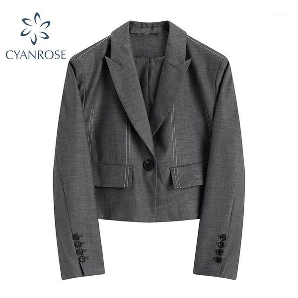 

vintage single button short blazers women 2021 autumn winter fashion office wear long sleeve female outerwear chic coat women's suits, White;black