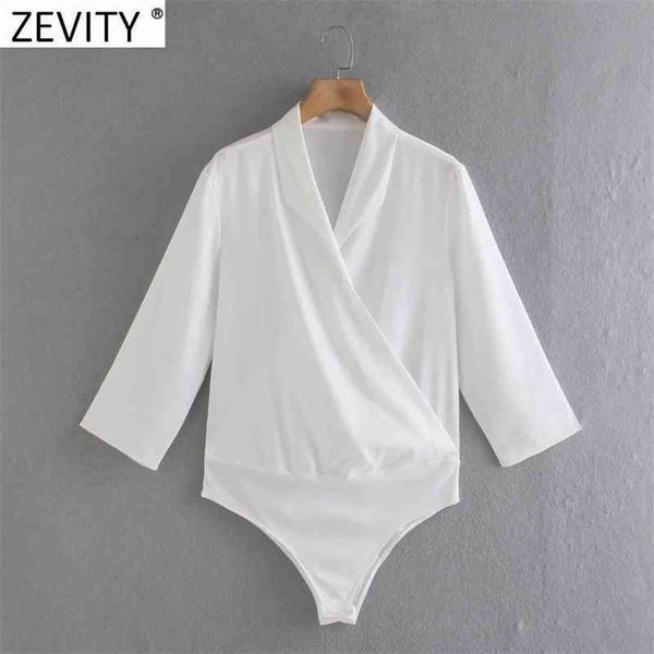 

women vintage cross v neck soft satin bodysuits ladies office wear patchwork siamese chic slim rompers ds8211 210416, Black;white