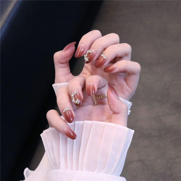 

false nails 24pcs detachable fake design set full nail art tips colorful beauty artificial with jelly gum, Red;gold